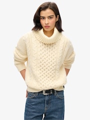Superdry Island Ecru Cable Roll Neck Jumper - Image 1 of 3