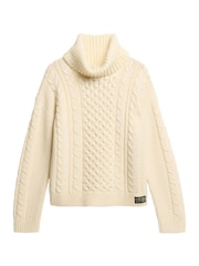 Superdry Island Ecru Cable Roll Neck Jumper - Image 2 of 3