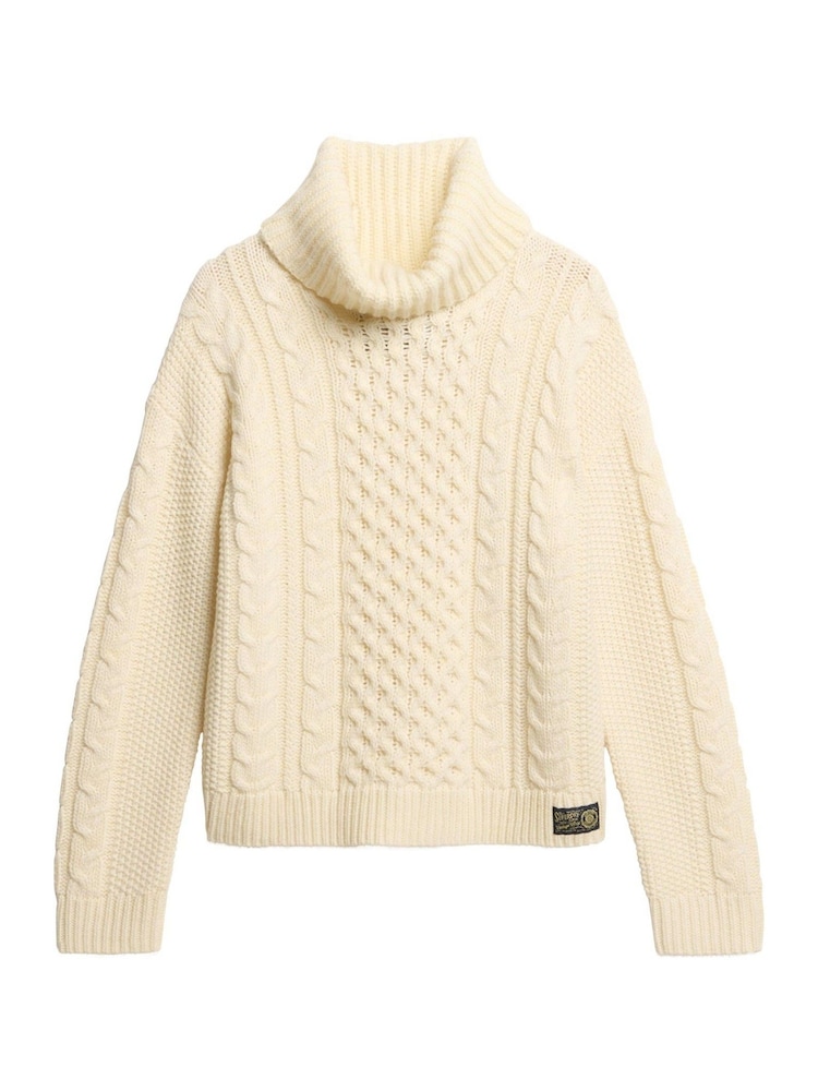 Superdry Island Ecru Cable Roll Neck Jumper - Image 2 of 3