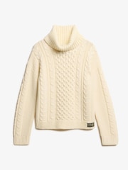 Superdry Island Ecru Cable Roll Neck Jumper - Image 3 of 3