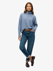 Superdry Mid Blue Twist Cable Roll Neck Jumper - Image 2 of 5