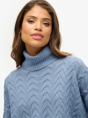 Superdry Mid Blue Twist Cable Roll Neck Jumper - Image 3 of 5