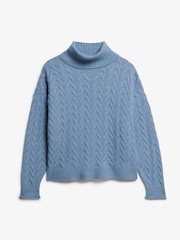 Superdry Mid Blue Twist Cable Roll Neck Jumper - Image 4 of 5