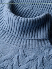 Superdry Mid Blue Twist Cable Roll Neck Jumper - Image 5 of 5