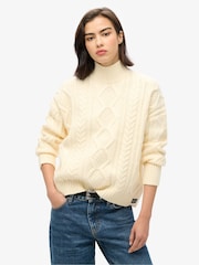 Superdry Jasper White Cable High Neck Jumper - Image 1 of 6