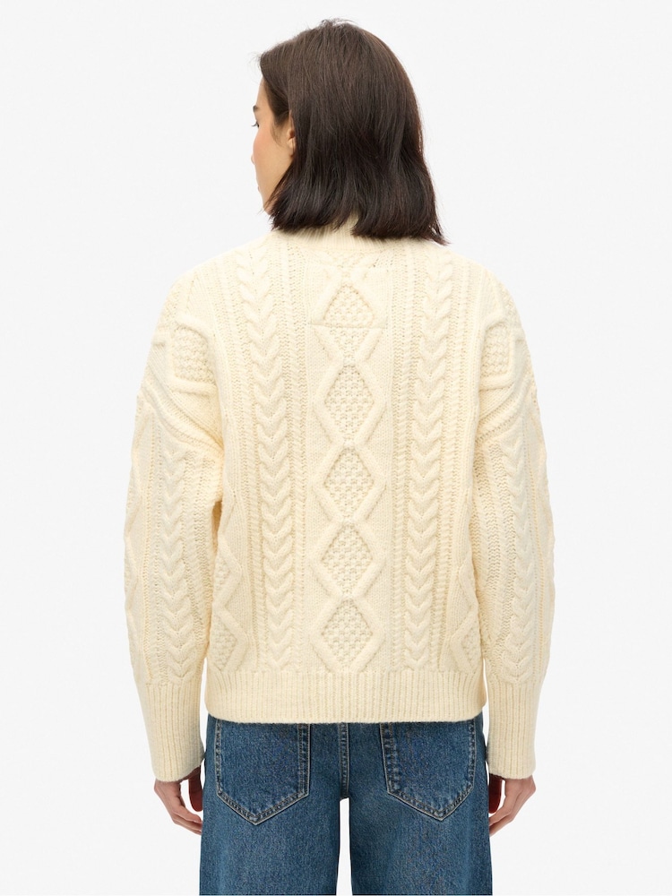 Superdry Jasper White Cable High Neck Jumper - Image 2 of 6