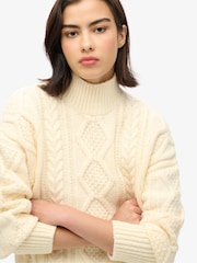 Superdry Jasper White Cable High Neck Jumper - Image 4 of 6