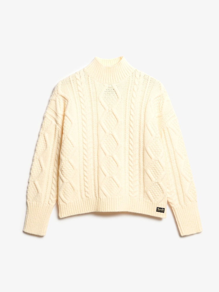 Superdry Jasper White Cable High Neck Jumper - Image 5 of 6
