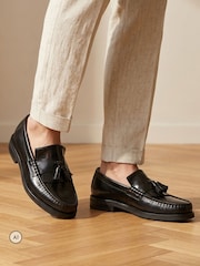 Jones Bootmaker Black Quavon Leather Tasselled Loafers - Image 1 of 6
