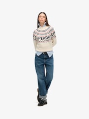 Superdry Island Ecru Multi Fairisle Pattern Branded Jumper - Image 2 of 5