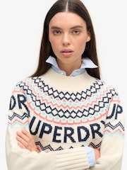 Superdry Island Ecru Multi Fairisle Pattern Branded Jumper - Image 3 of 5