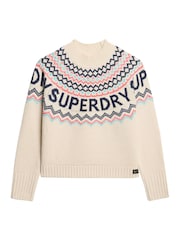 Superdry Island Ecru Multi Fairisle Pattern Branded Jumper - Image 4 of 5