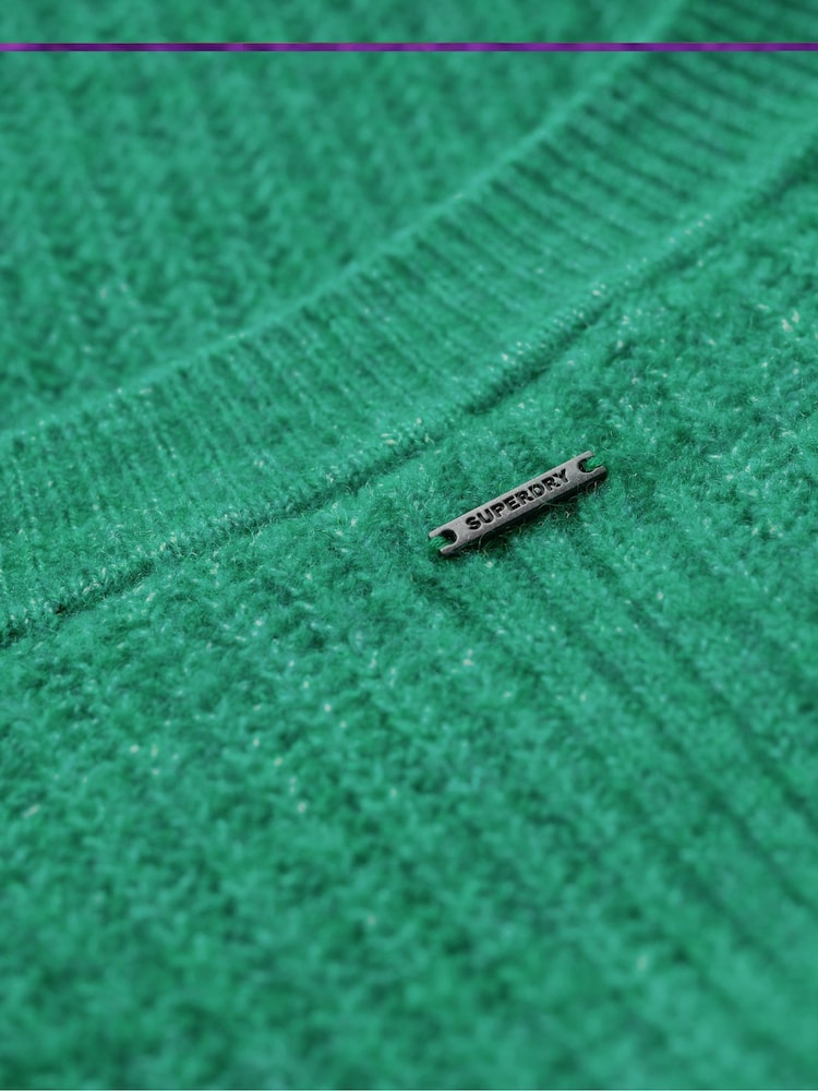 Superdry Drop Kick Green Twist Brushed Crew Neck Jumper - Image 6 of 6