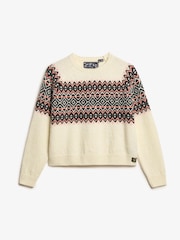 Superdry Ecru Pattern Fairisle Pattern Crew Jumper - Image 2 of 4