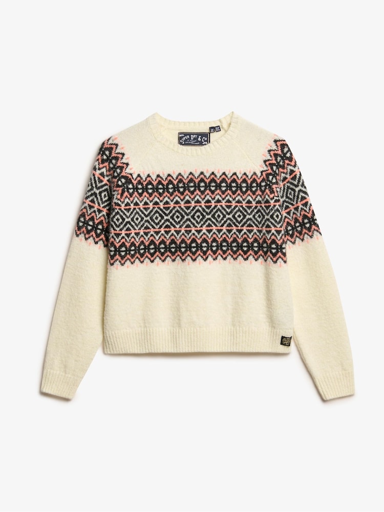 Superdry Ecru Pattern Fairisle Pattern Crew Jumper - Image 2 of 4