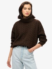 Superdry Dark Brown Twist Cable Roll Neck Jumper - Image 1 of 6