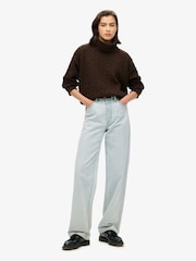 Superdry Dark Brown Twist Cable Roll Neck Jumper - Image 2 of 6