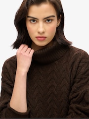 Superdry Dark Brown Twist Cable Roll Neck Jumper - Image 3 of 6