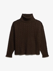 Superdry Dark Brown Twist Cable Roll Neck Jumper - Image 4 of 6