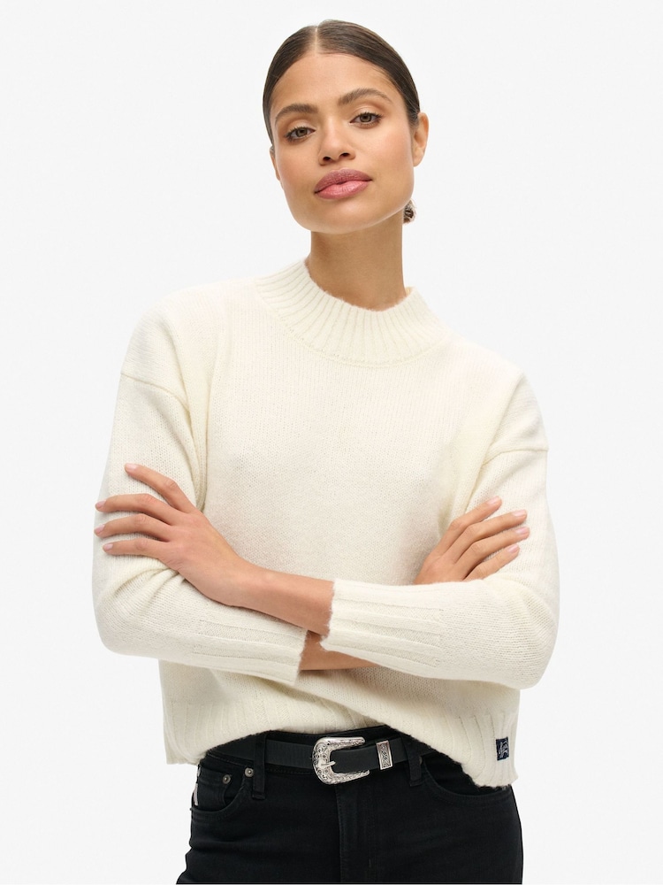 Superdry Bright White Essential Mock Neck Jumper - Image 1 of 7