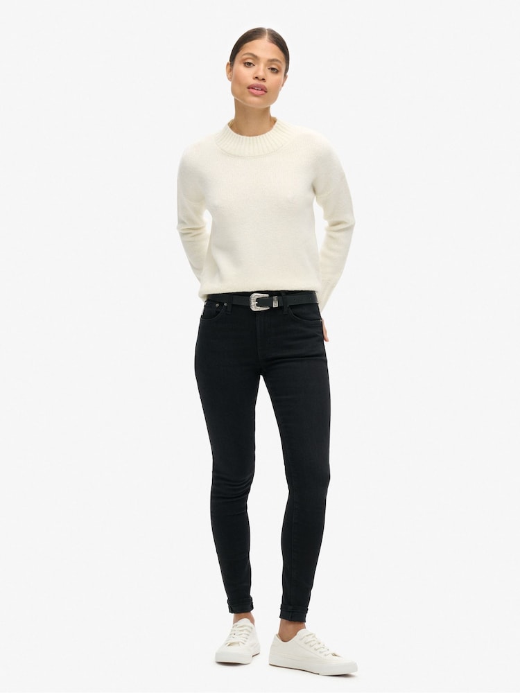 Superdry Bright White Essential Mock Neck Jumper - Image 2 of 7 Superdry Bright White Essential Mock Neck Jumper - Image 2 of 7