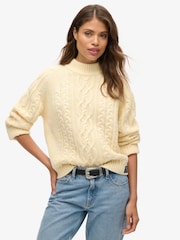 Superdry Island Ecru Cable Mock Neck Jumper - Image 1 of 4