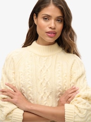Superdry Island Ecru Cable Mock Neck Jumper - Image 2 of 4