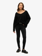 Superdry Black Oversized V-Neck Jumper - Image 2 of 4