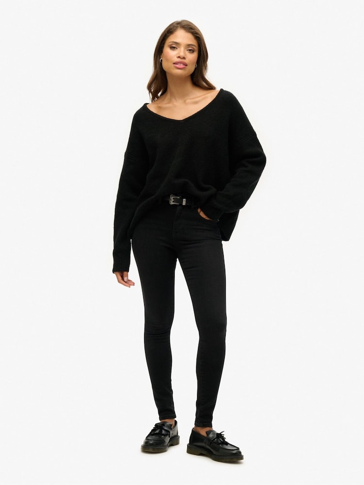 Superdry Black Oversized V-Neck Jumper - Image 2 of 4