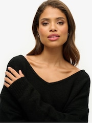 Superdry Black Oversized V-Neck Jumper - Image 3 of 4