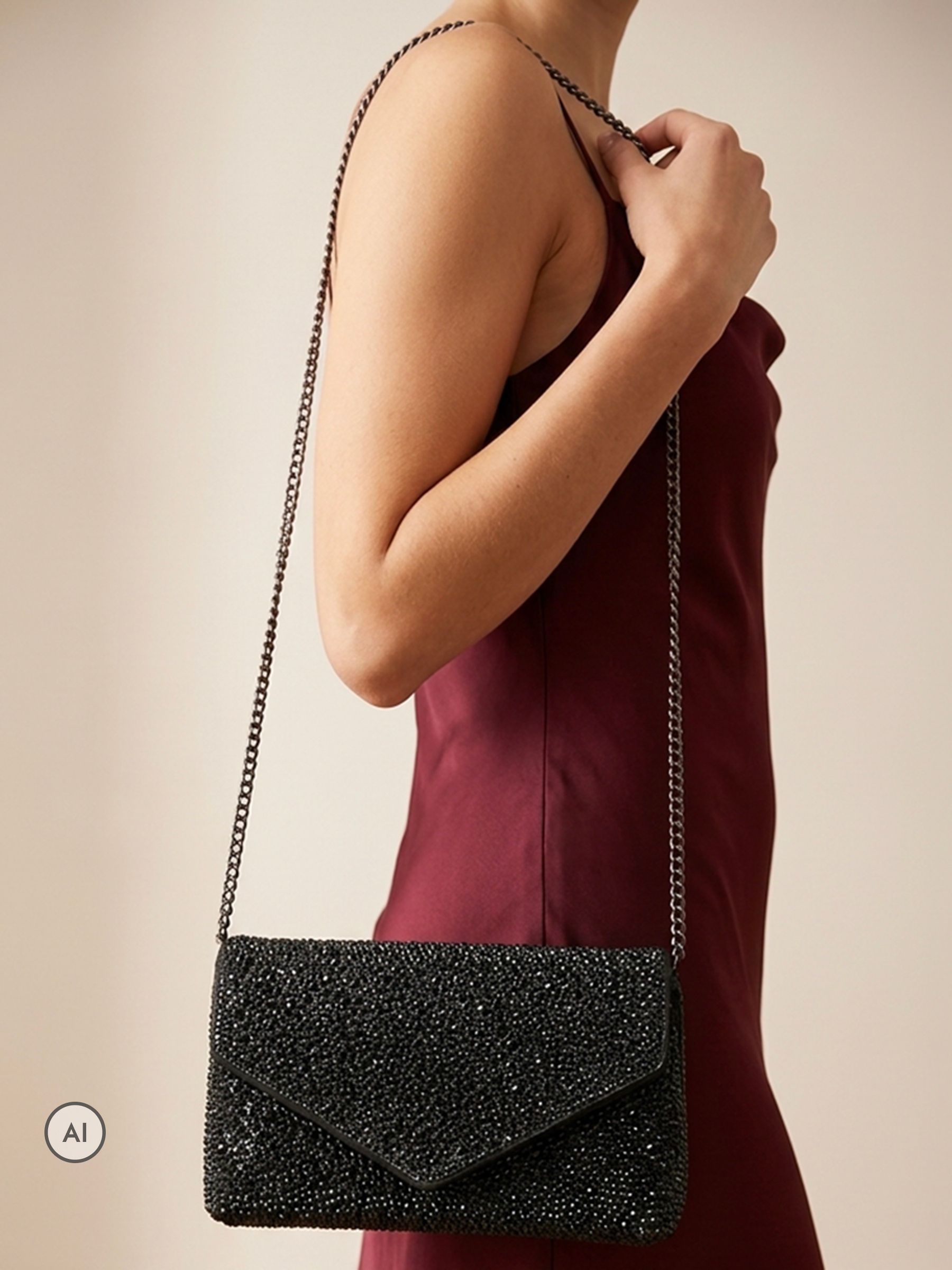 Jones Bootmaker Womens Vertigo Sparkle Envelope Chain Strap Clutch Bag - Black - Image 3