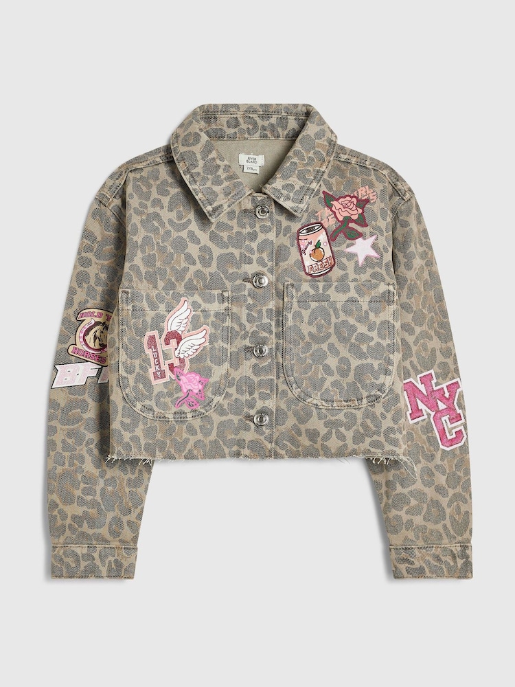 River Island Leopard badged jeansjacka - Bild 1 av 4