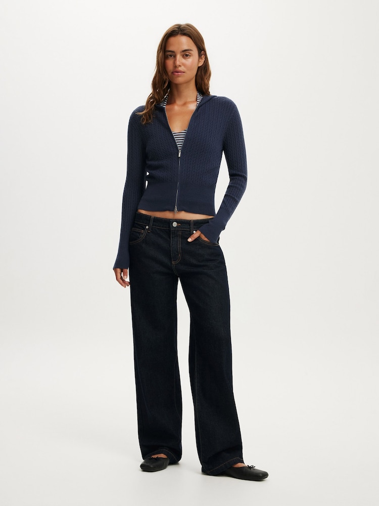 Cotton On Blue Everfine Hooded Knit Cardigan - Image 1 of 4 Cotton On Blue Everfine Hooded Knit Cardigan - Image 1 of 4