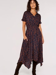 Apricot Blue & Orange Painterly Dot Smock Midi Dress - Image 1 of 6