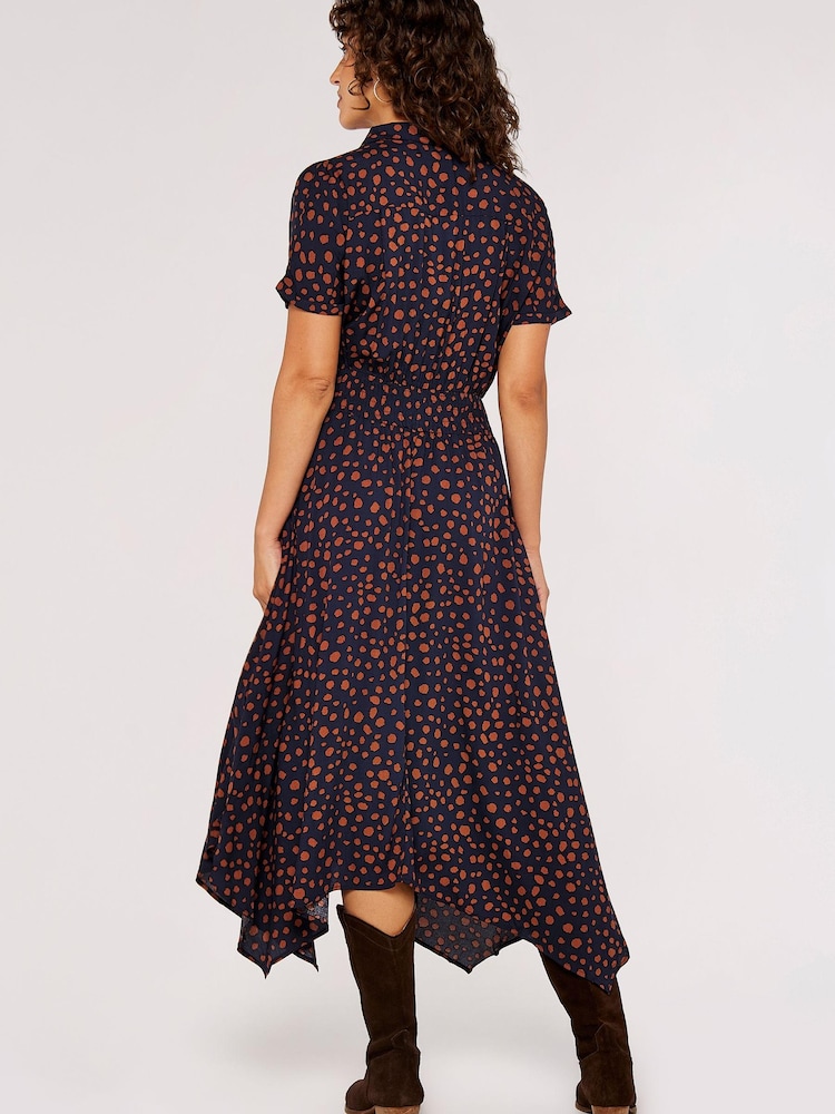 Apricot Blue & Orange Painterly Dot Smock Midi Dress - Image 2 of 6