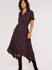 Apricot Blue & Orange Painterly Dot Smock Midi Dress - Image 3 of 6