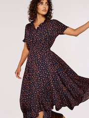 Apricot Blue & Orange Painterly Dot Smock Midi Dress - Image 4 of 6