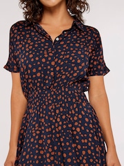 Apricot Blue & Orange Painterly Dot Smock Midi Dress - Image 5 of 6