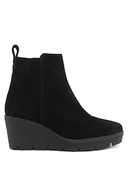 Jones Bootmaker Black Suede Memento Leather Wedge Heel Ankle Boots - Image 2 of 6