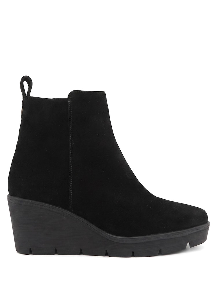 Jones Bootmaker Black Suede Memento Leather Wedge Heel Ankle Boots - Image 2 of 6 Jones Bootmaker Black Suede Memento Leather Wedge Heel Ankle Boots - Image 2 of 6