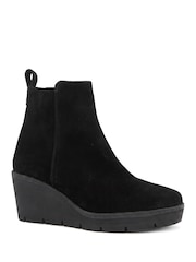 Jones Bootmaker Black Suede Memento Leather Wedge Heel Ankle Boots - Image 3 of 6