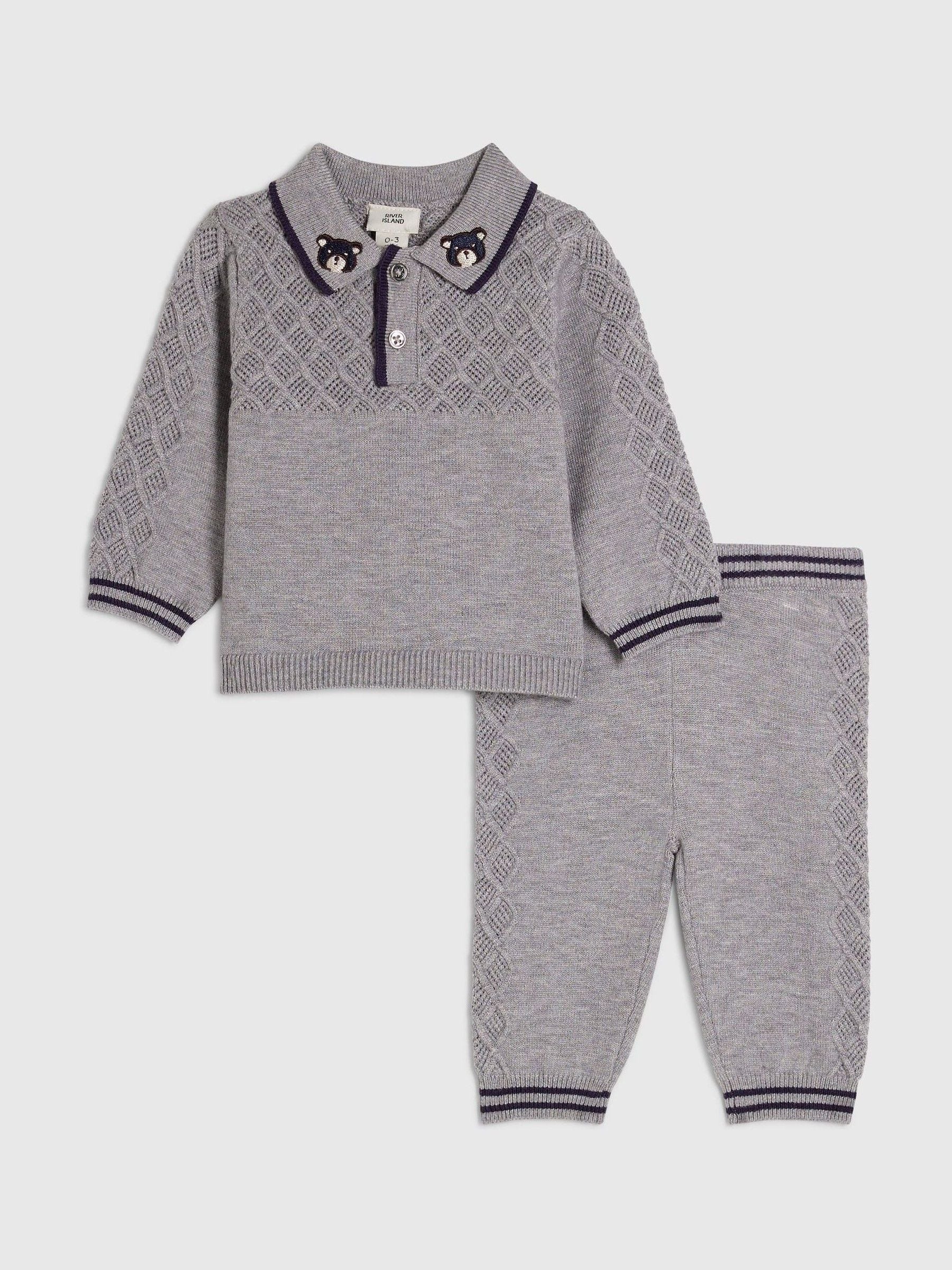 River Island Grey Knitted Polo & Leggings  Set view 1
