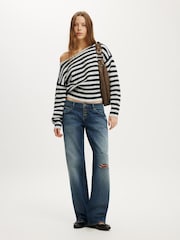 Cotton On Grey Stripe Softest Luxe Off Shoulder Knitwear Jumper - Image 1 of 4