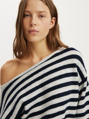 Cotton On Grey Stripe Softest Luxe Off Shoulder Knitwear Jumper - Image 4 of 4