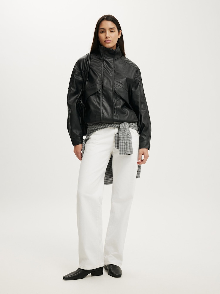 Cotton On Black Theo Faux Leather Bomber Jacket - Image 1 of 4