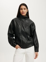 Cotton On Black Theo Faux Leather Bomber Jacket - Image 2 of 4
