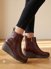 Jones Bootmaker Red Memento Leather Wedge Heel Ankle Boots - Image 1 of 6