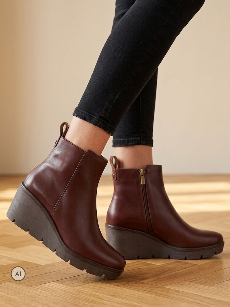 Jones Bootmaker Red Memento Leather Wedge Heel Ankle Boots - Image 1 of 6 Jones Bootmaker Red Memento Leather Wedge Heel Ankle Boots - Image 1 of 6