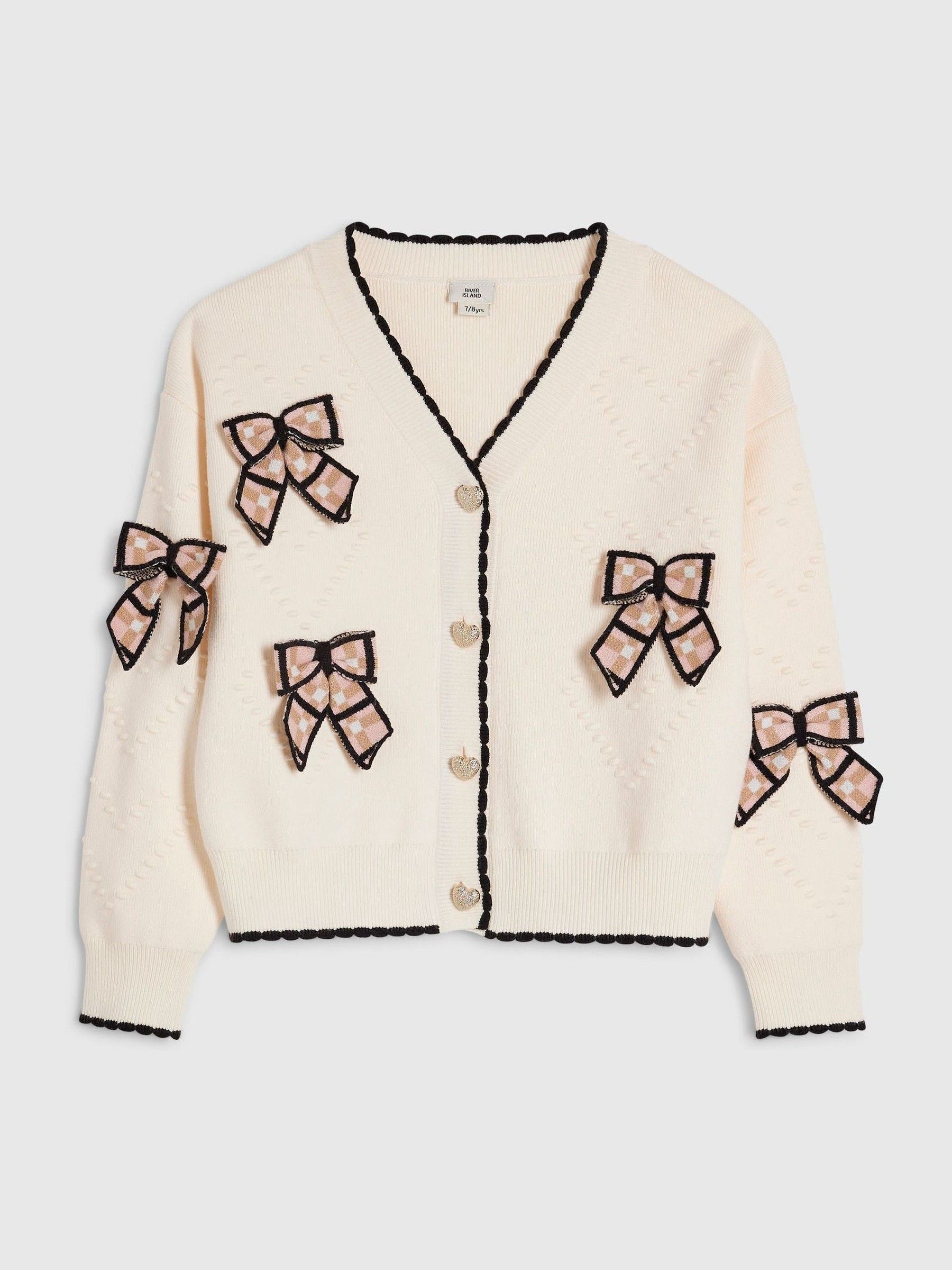 River Island Cream 3D Check Bow Cardigan