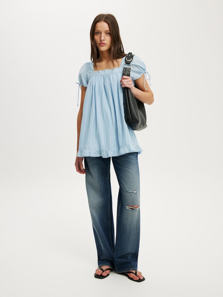 Cotton On Blue Eliza Babydoll Tunic Top - Image 1 of 4 Cotton On Blue Eliza Babydoll Tunic Top - Image 1 of 4